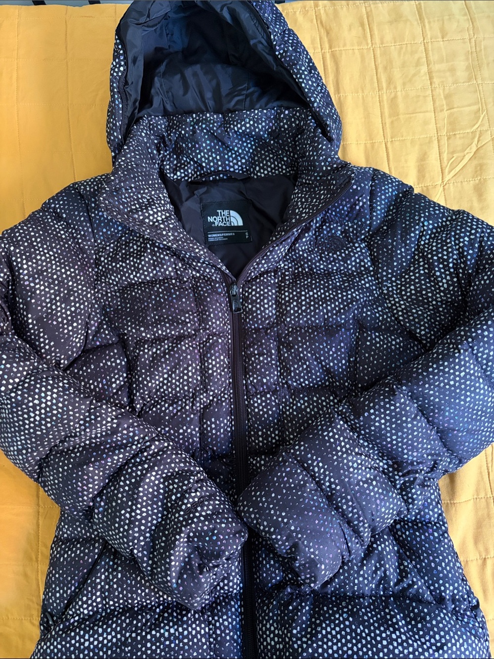The North Face Navy Dot Hooded Puffer Jacket
